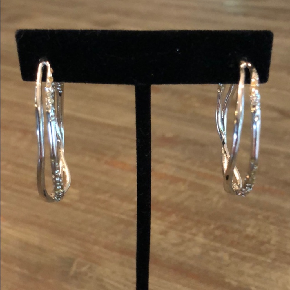 Alexis Bittar Silver Twisted Hoop Earrings with Crystal Accents